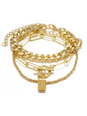 Modern Gold Layered Bracelet Set Cuban Link Paperclip Chain